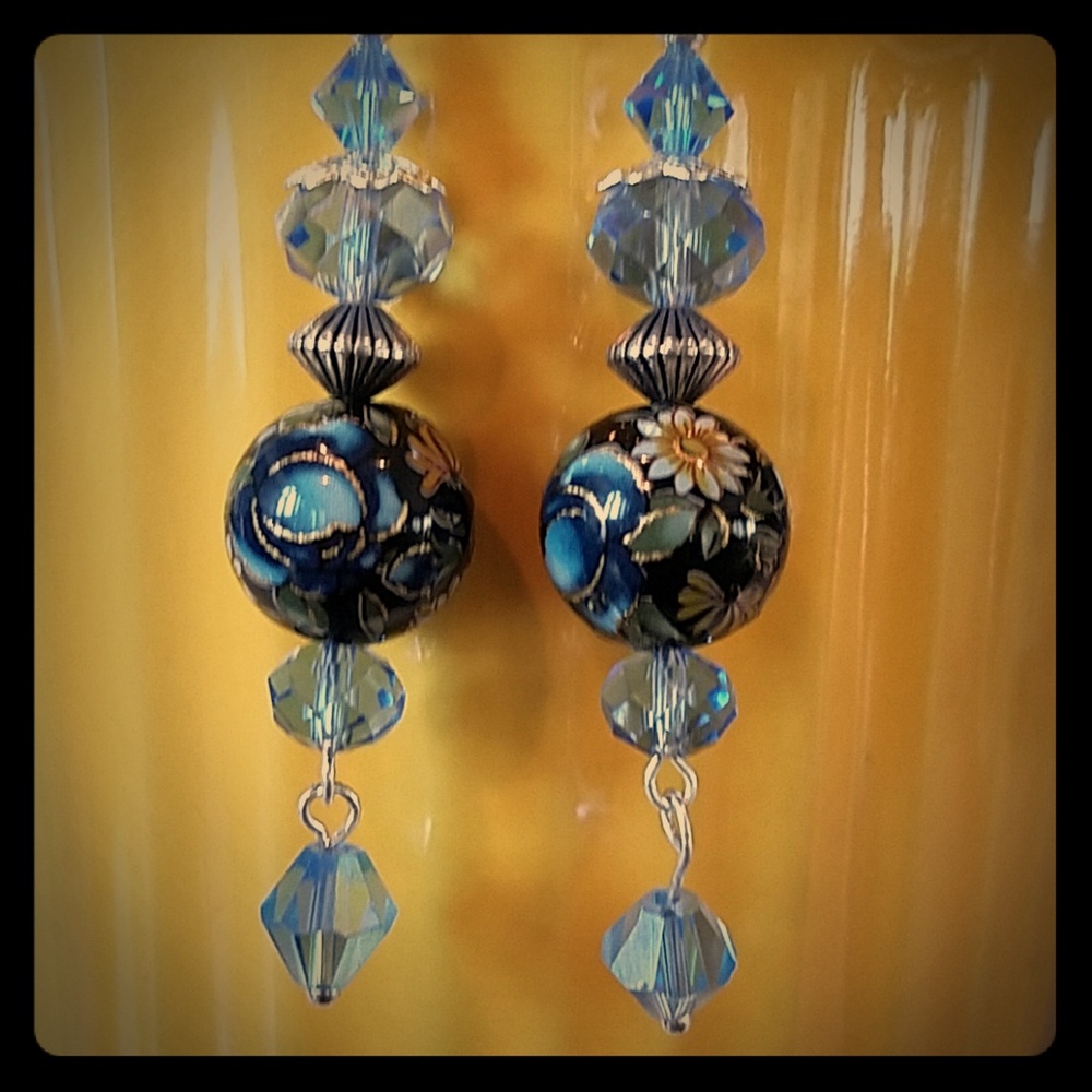 Handcrafted Floral Beauties black n periwinkle EAR